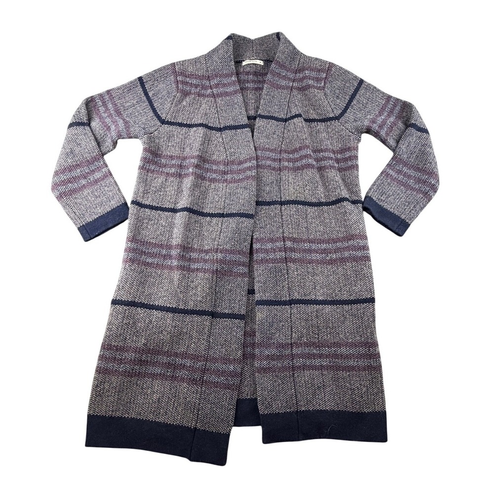 WoolOvers Cardigan Women M Multi Color Lambswool Open Front Striped Preppy Cozy